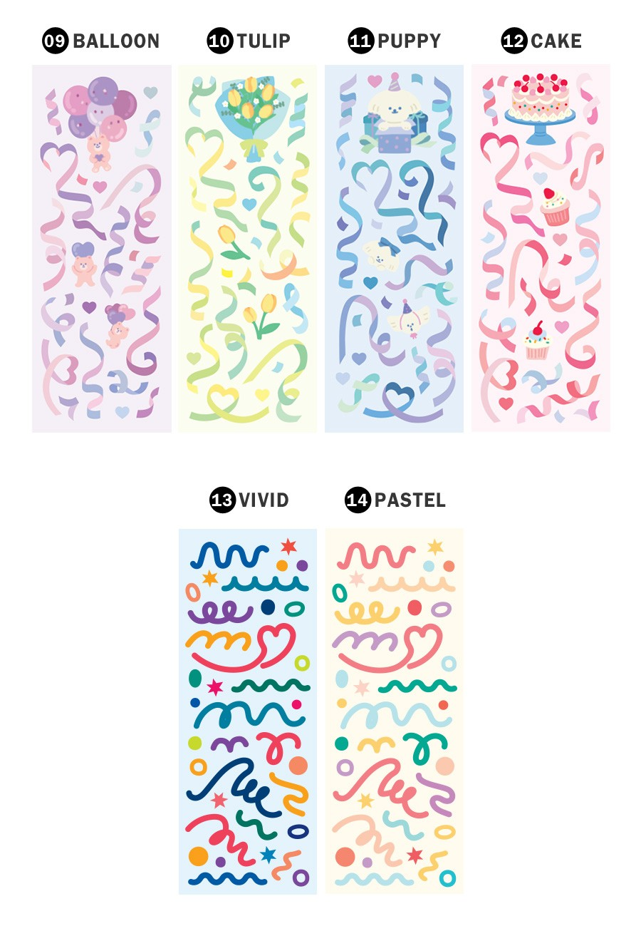 Ribbon Confetti Sticker Sheet KPop Polco Deco Stickers - 2 Pack